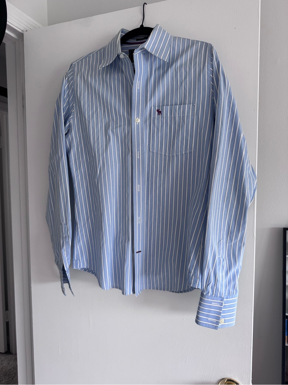 Abercrombie & Fitch Light Blue and White Striped Dress Shirt